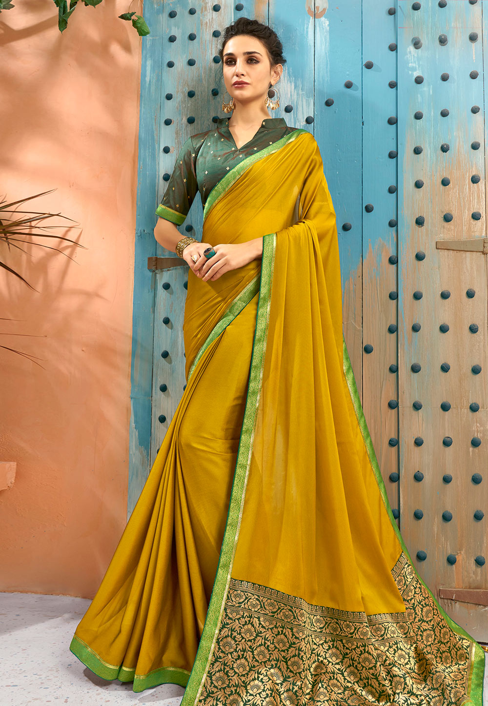 Mustard Georgette Saree With Blouse 193794
