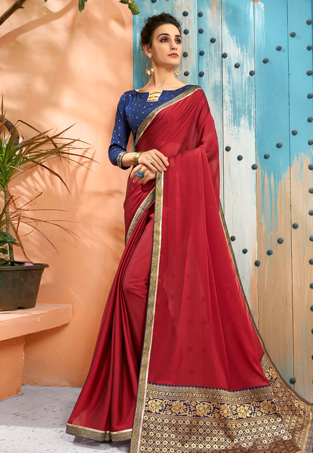 Maroon Georgette Saree With Blouse 193798