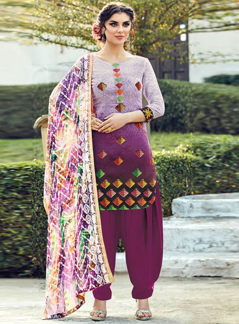 Purple Cotton Patiala Suit 93009