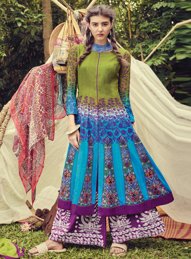 Green Cotton Palazzo Style Suit 94532