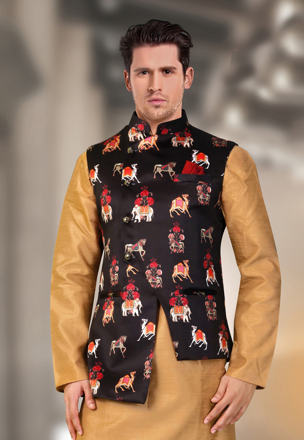 Black Satin Readymade Nehru Jacket 193820