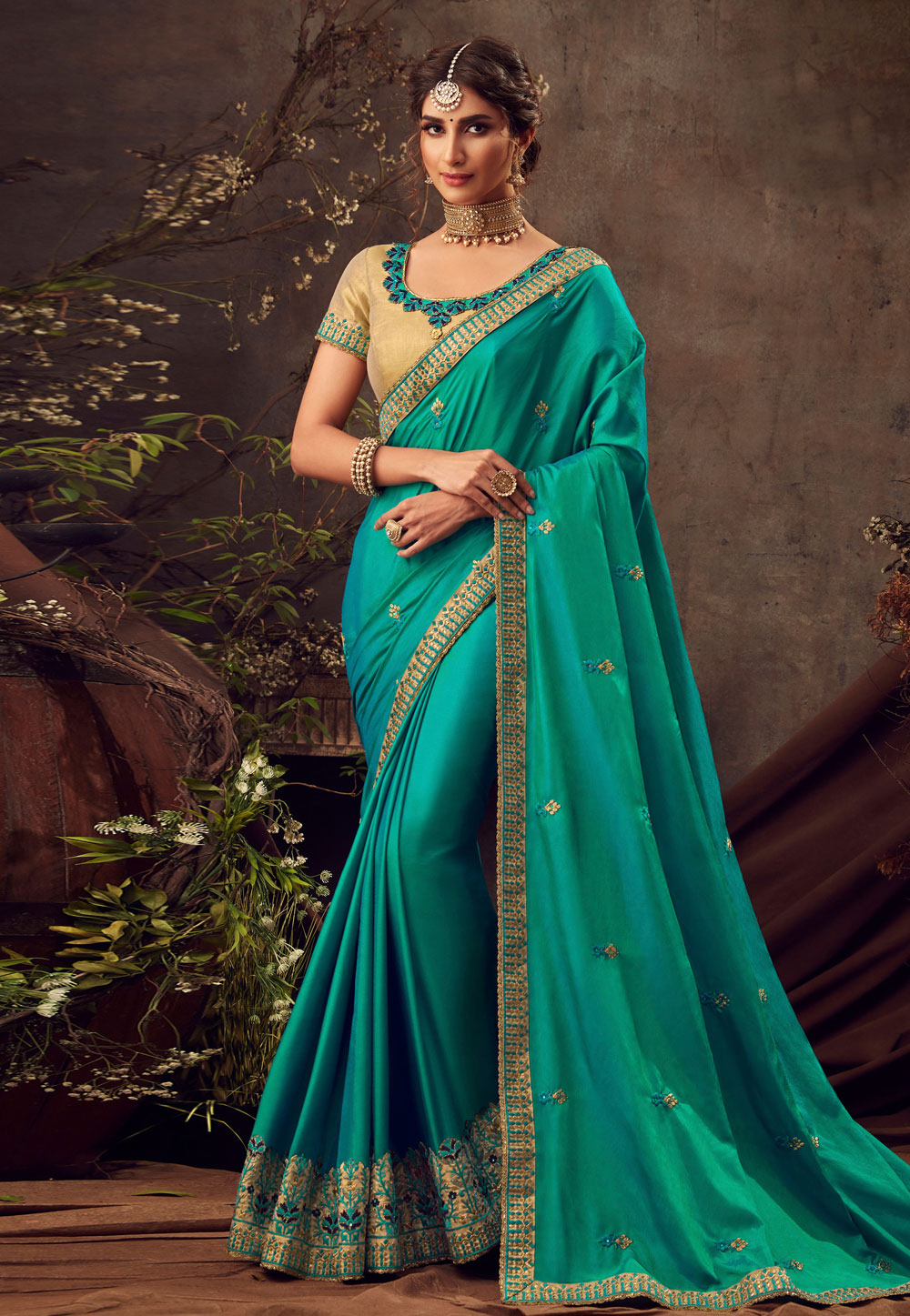 Turquoise Silk Festival Wear Saree 193822