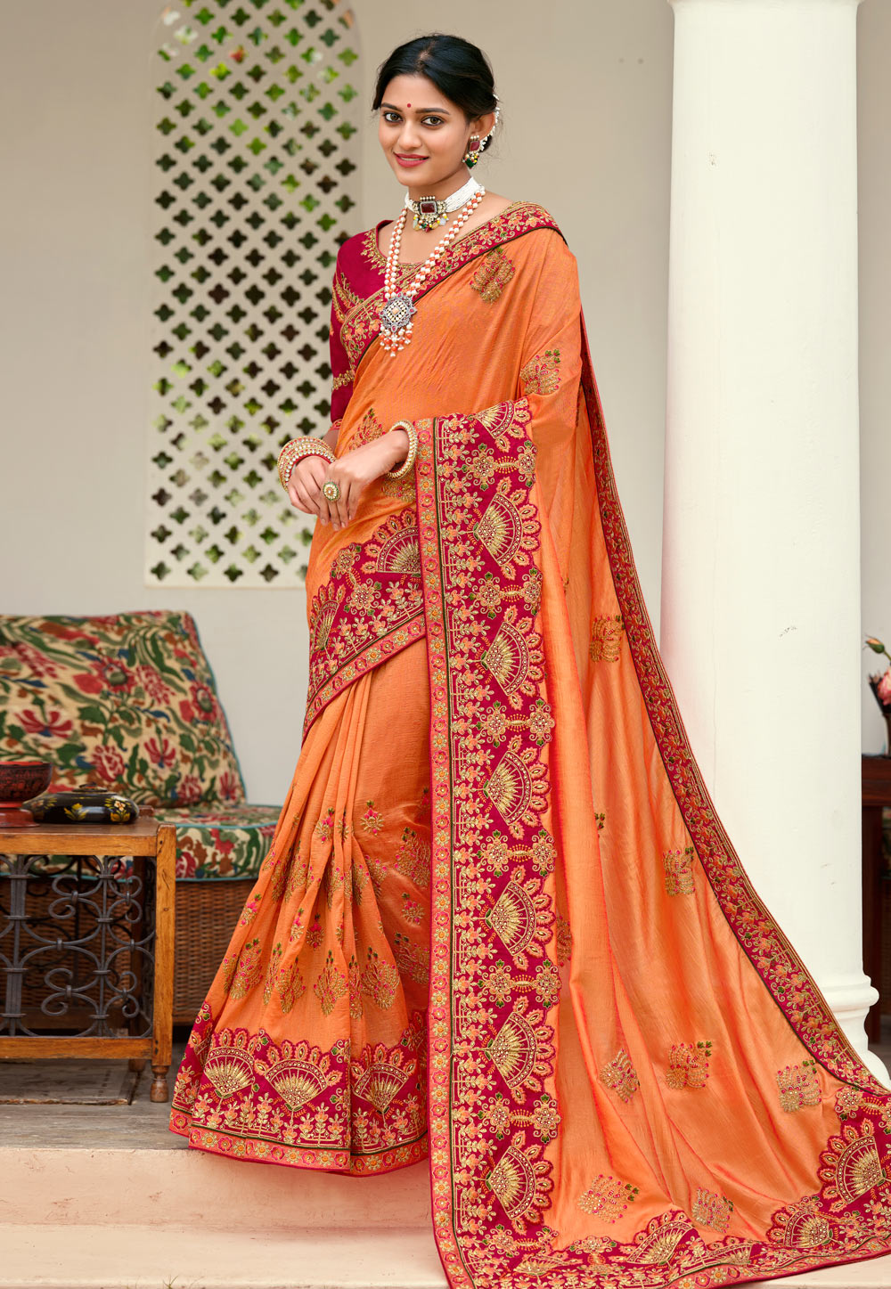 Peach Georgette Saree With Blouse 245031