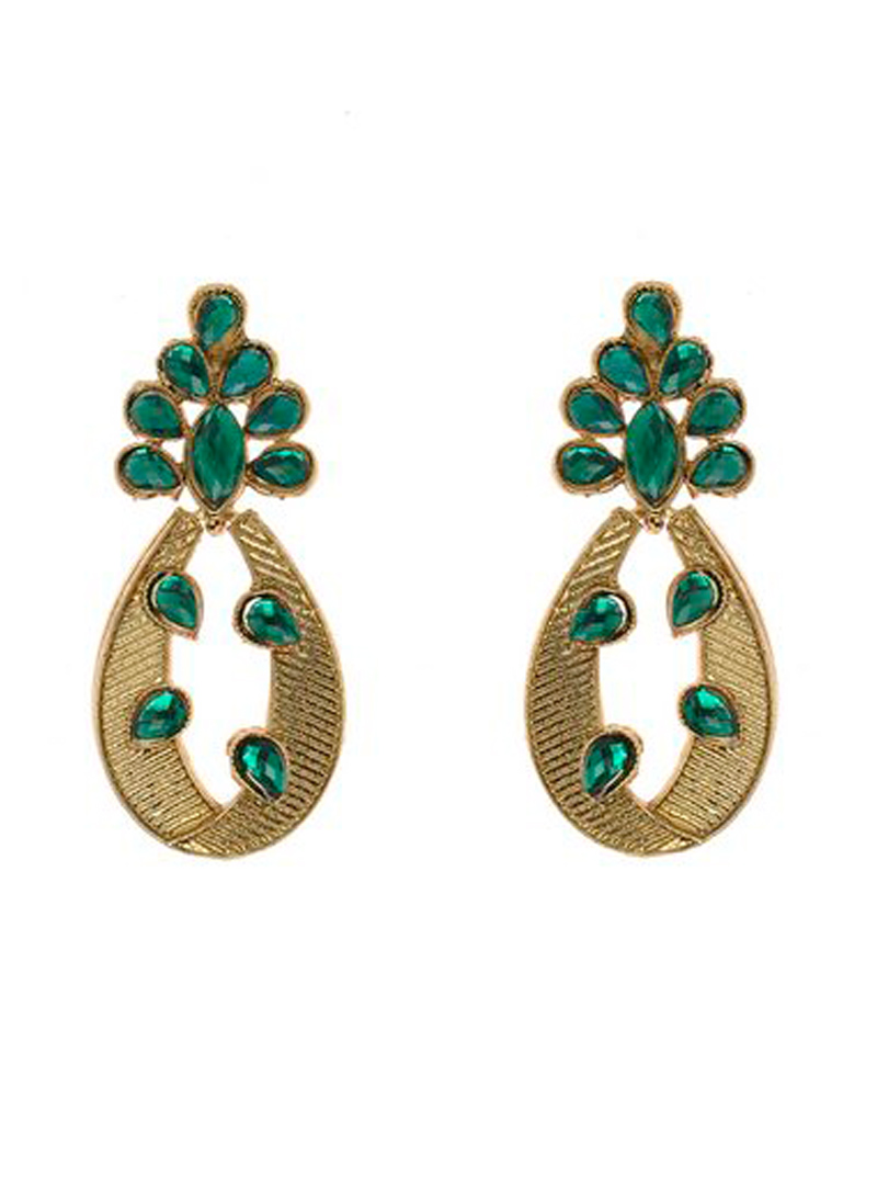 Green Alloy Kundan Earrings 102498