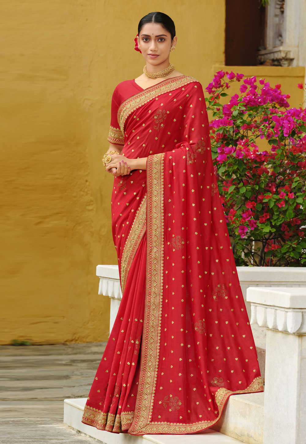 Red Silk Saree With Blouse 247589