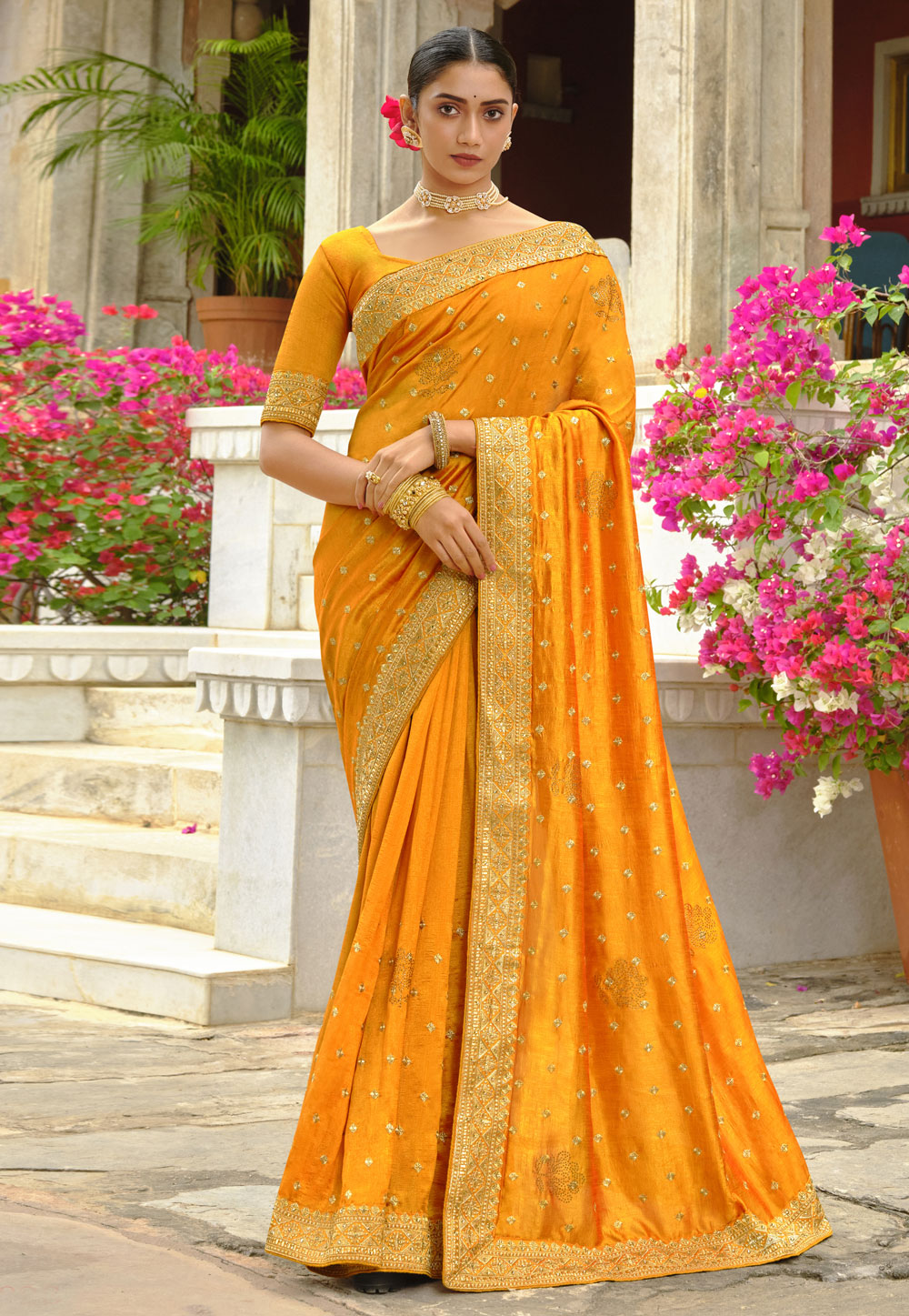 Orange Silk Saree With Blouse 247590