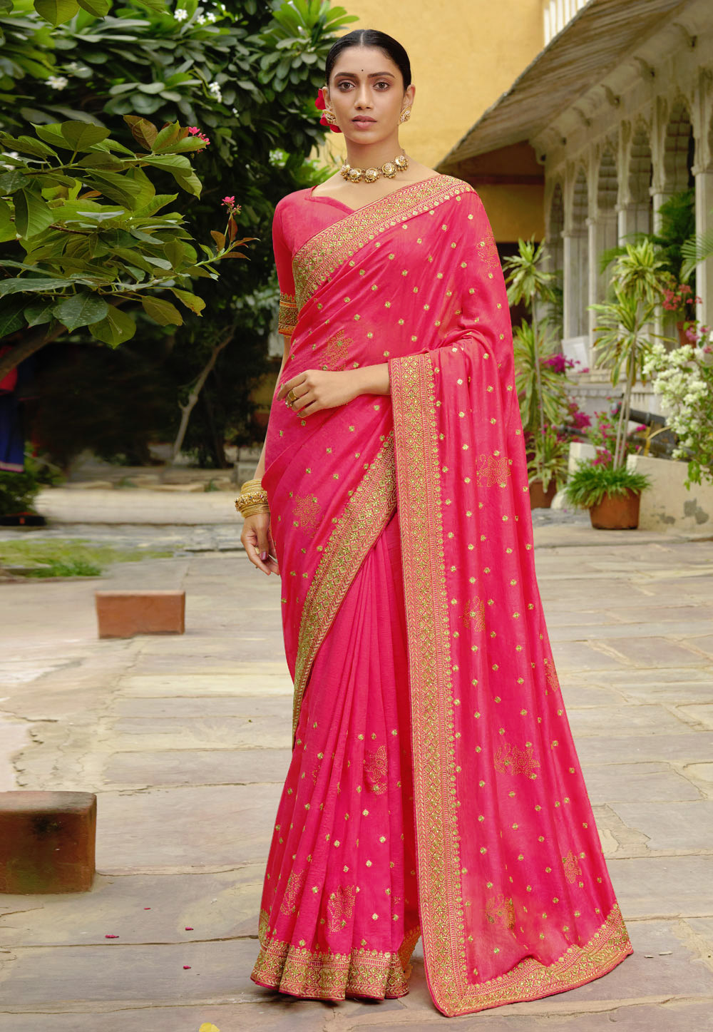 Magenta Silk Saree With Blouse 247593