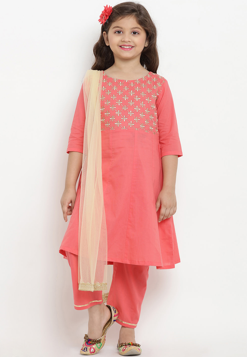 Pink Cotton Readymade Kids Salwar Kameez 202877
