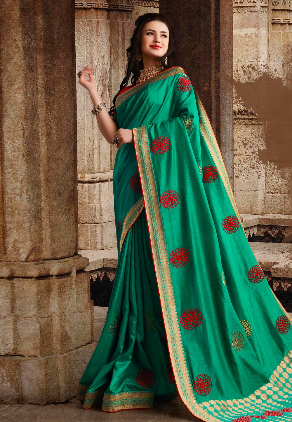 Turquoise Silk Saree With Blouse 194657