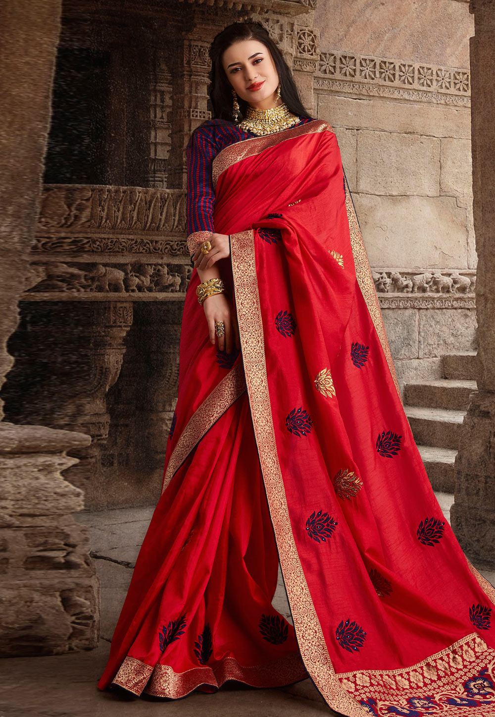 Red Silk Saree With Blouse 194659