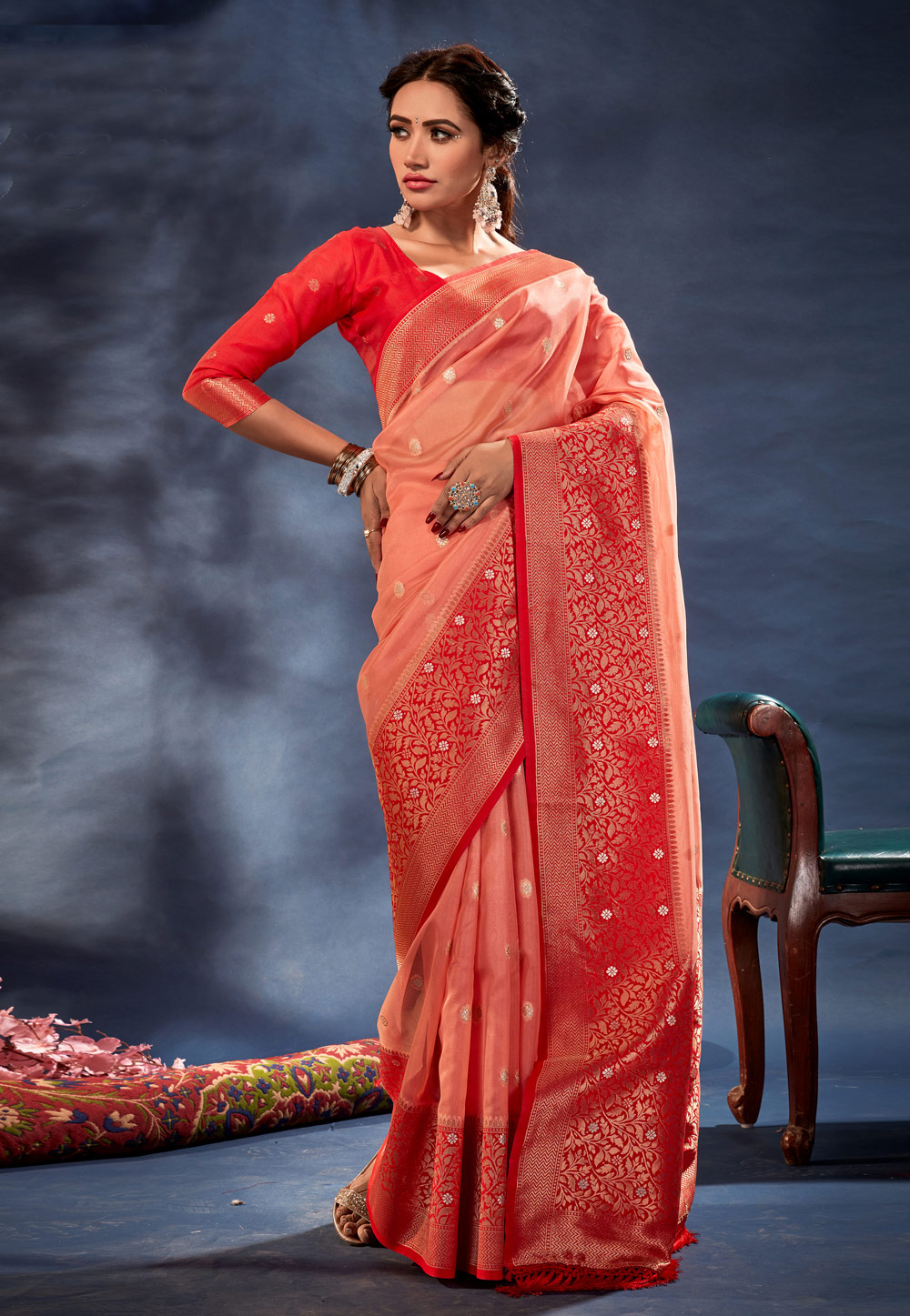 Women'S Peach Banarasi Silk Zari Woven Saree With Blouse - Vishnu Weaves |  Silk sarees, Raw silk saree, South silk sarees