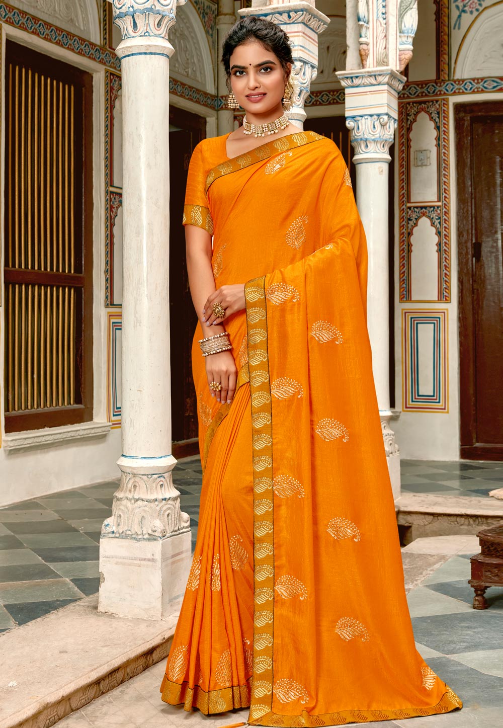 Orange Silk Saree With Blouse 247757