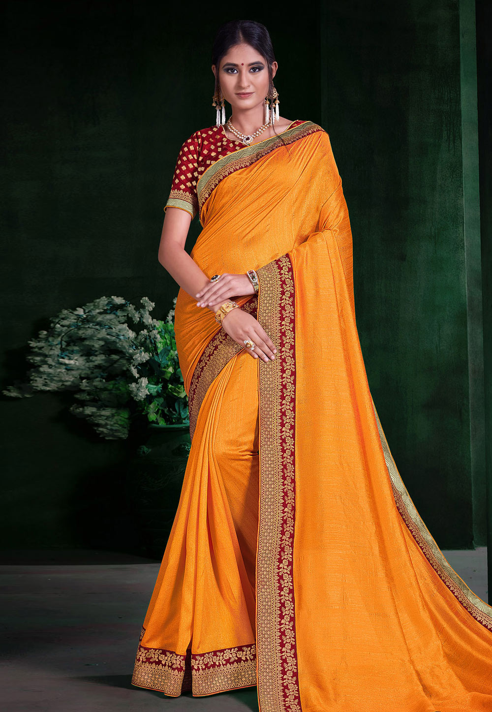 Orange Silk Festival Wear Saree 194422