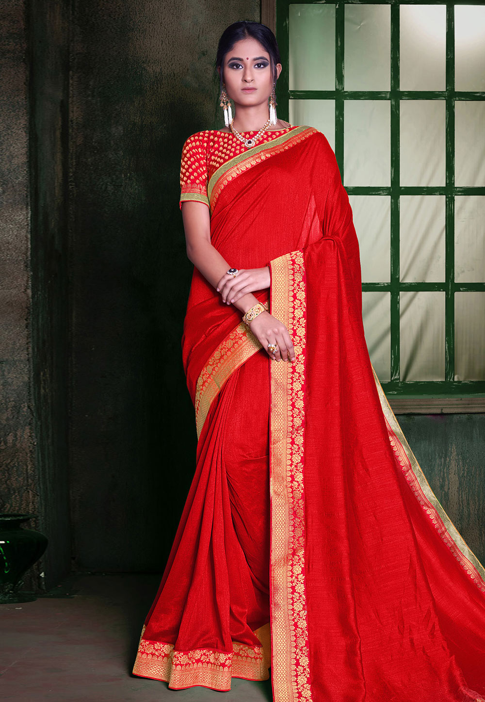 Red Silk Saree With Blouse 194423