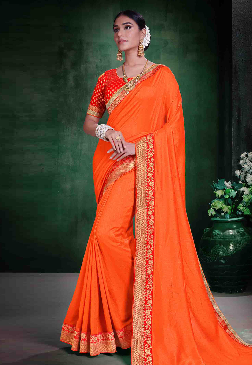 Orange Silk Festival Wear Saree 194428