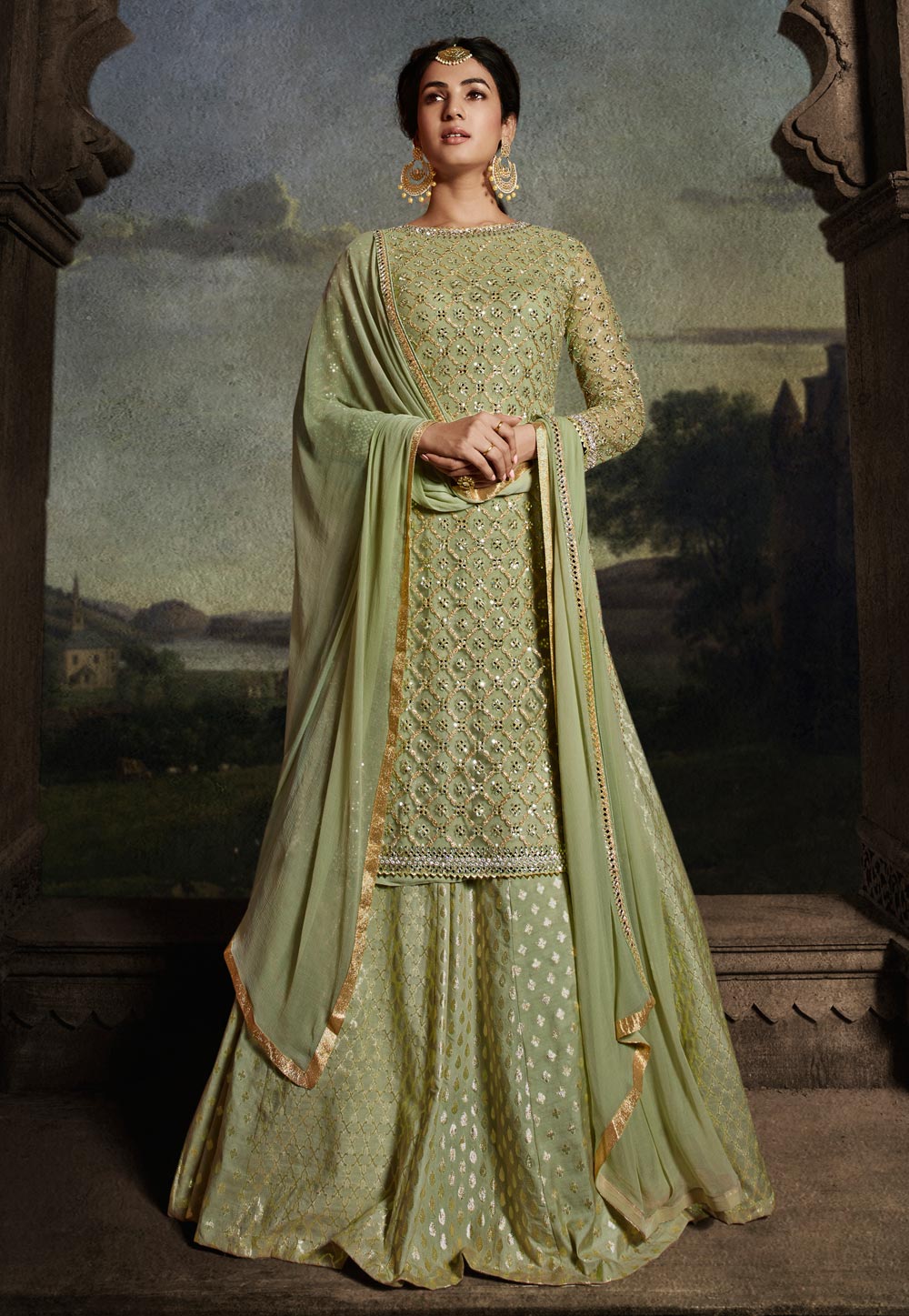 Buy Light Green Georgette Embroidered Palazzo suit Party Wear Online at  Best Price | Cbazaar