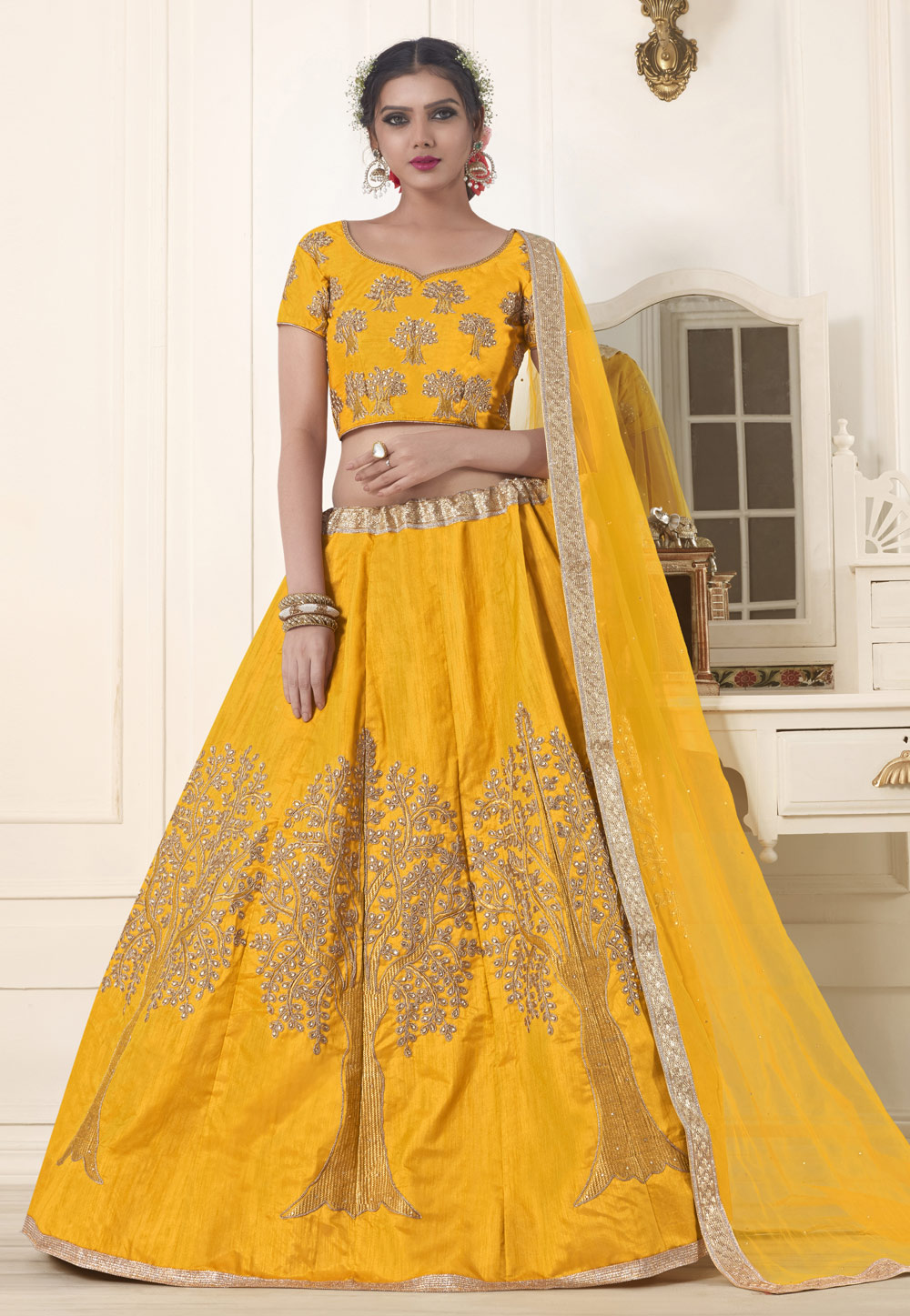 Yellow Banglori Silk Lehenga Choli 154320
