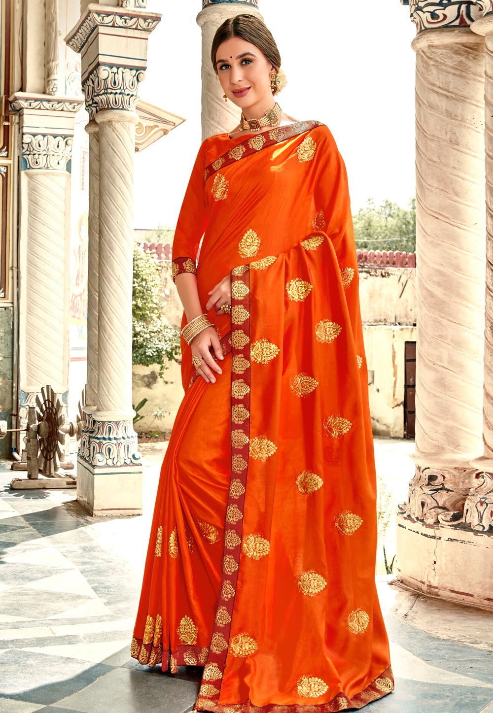 Orange Silk Saree With Blouse 247762