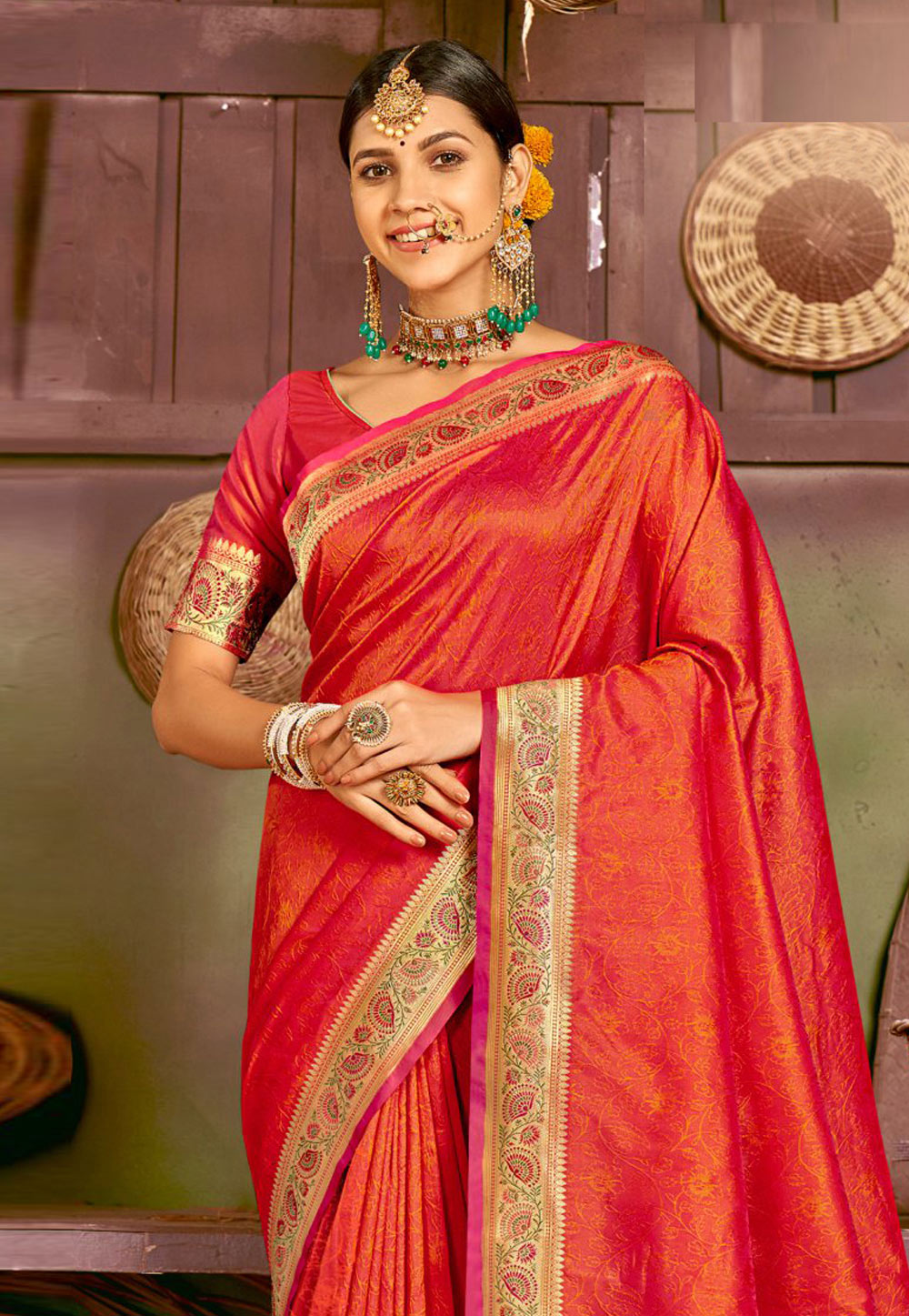 Buy Red Golden Kanjivaram Saree online-Karagiri