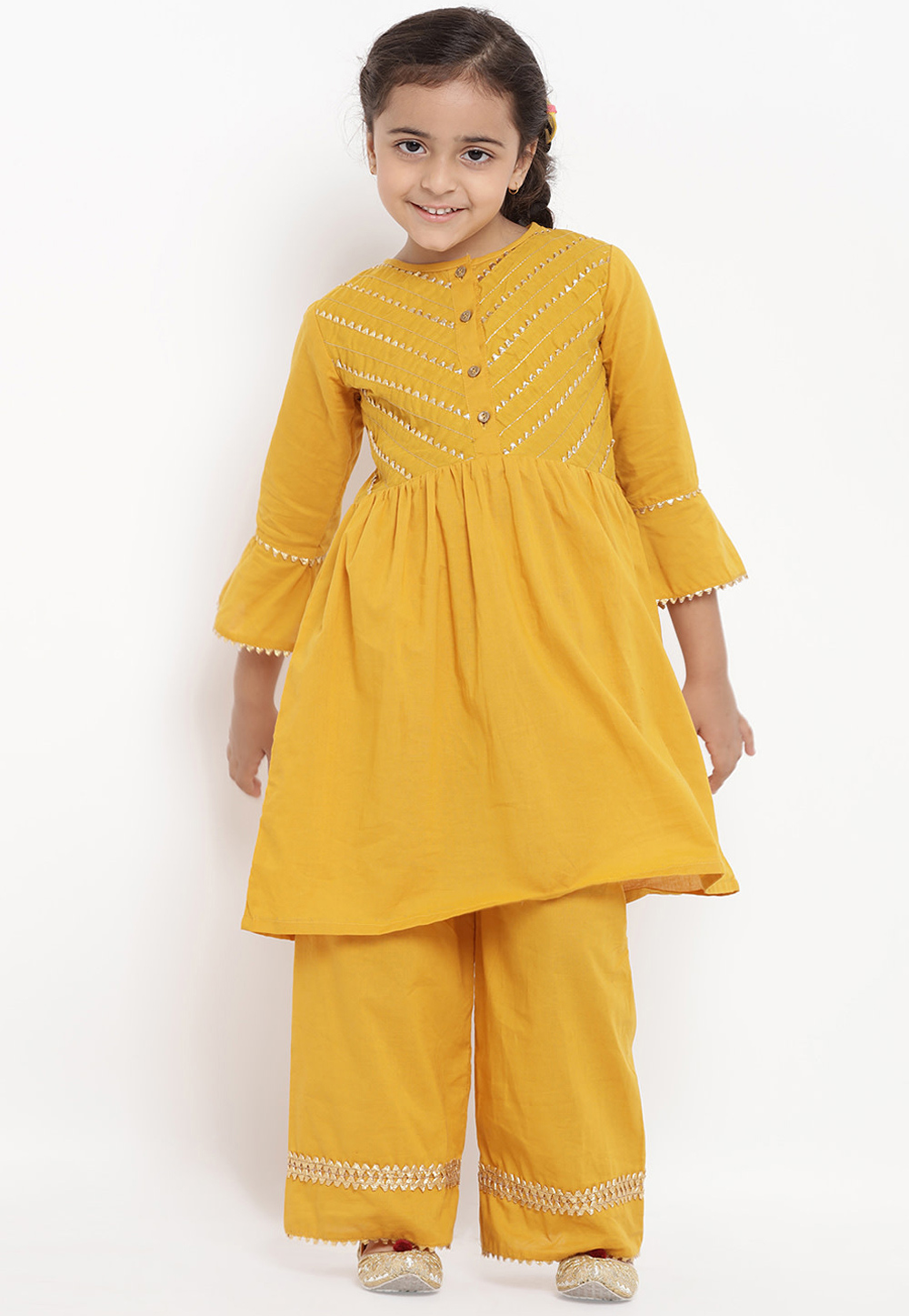 Yellow Cotton Readymade Kids Palazzo Suit 202878