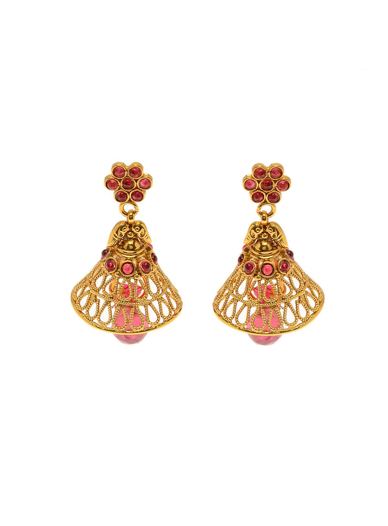 Pink Copper Kundan Earrings 82915