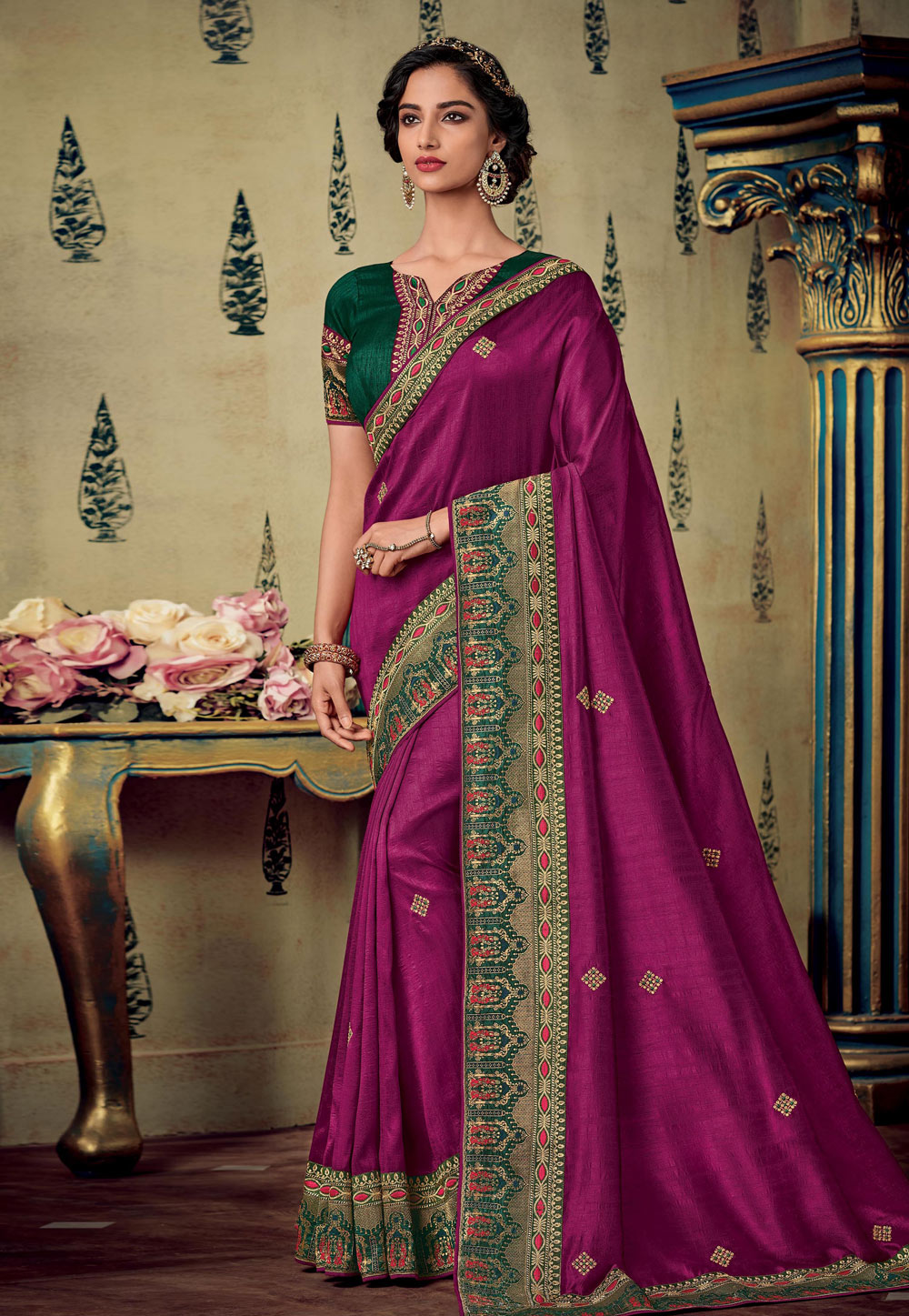 Purple Art Silk Embroidered Saree With Blouse 194835