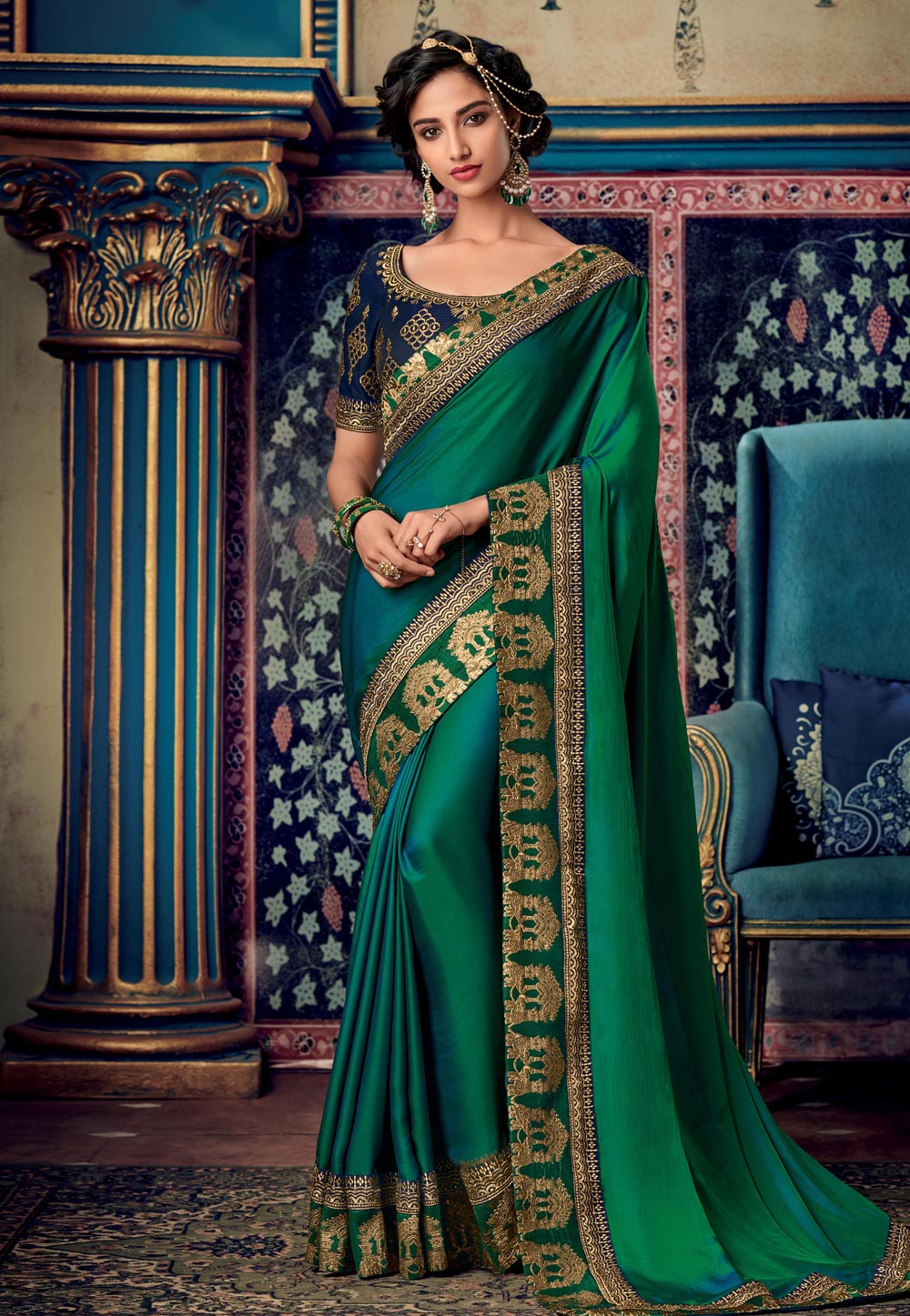 Green Art Silk Embroidered Festival Wear Saree 194837