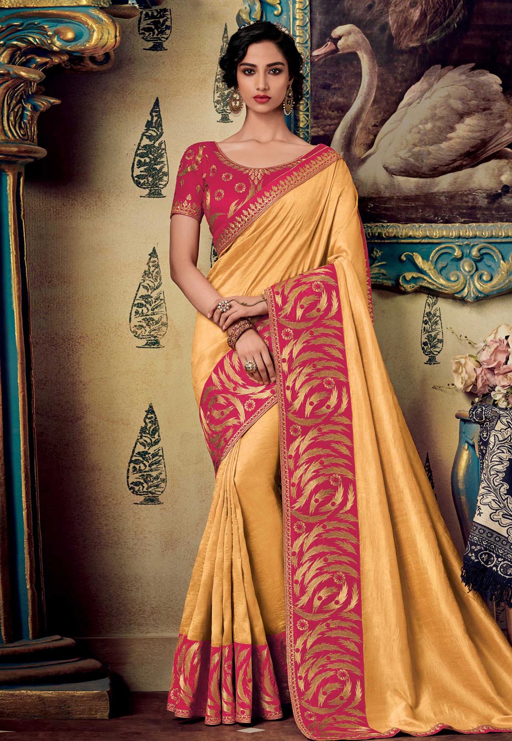 Beige Art Silk Embroidered Saree With Blouse 194841