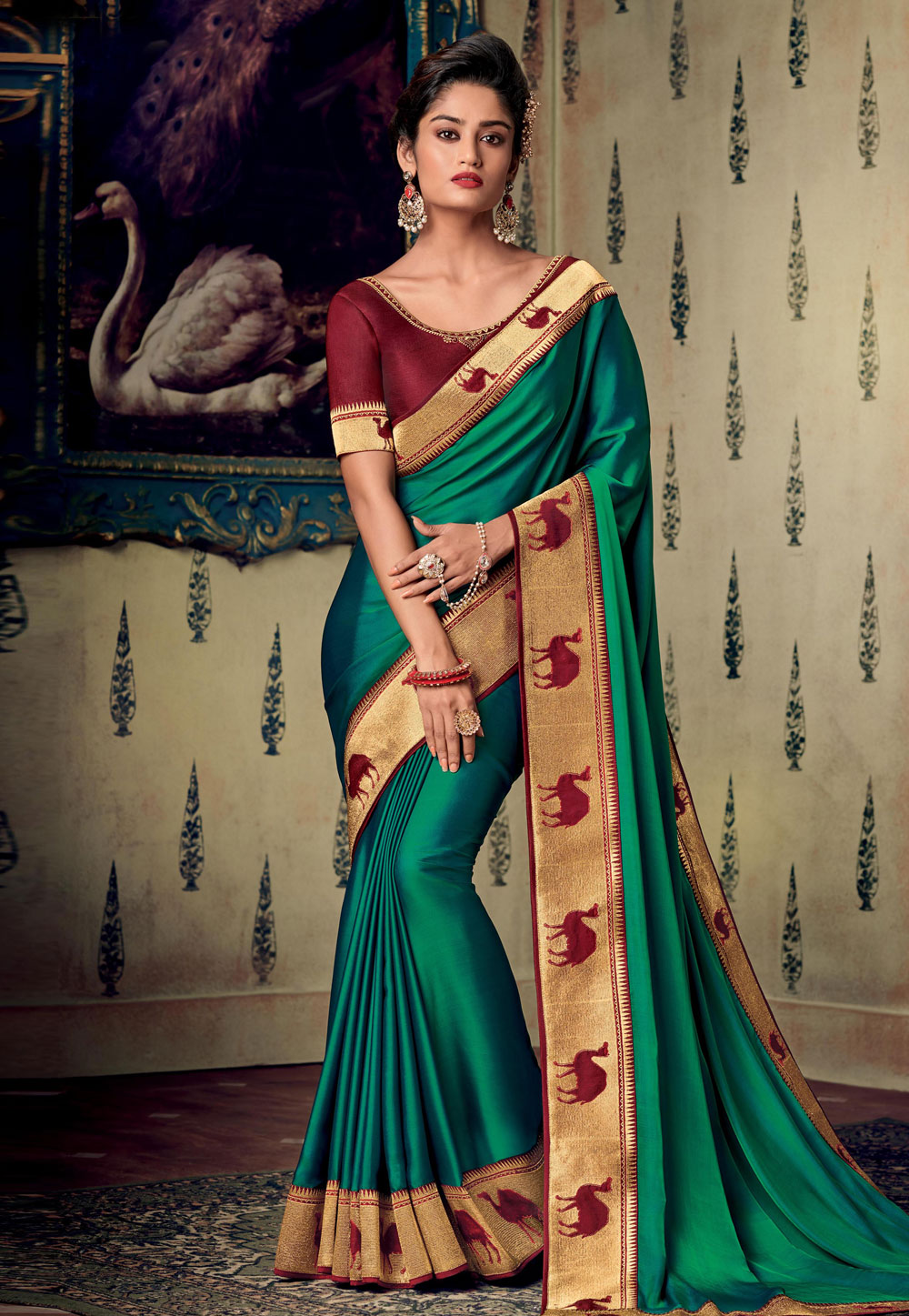 Green Art Silk Embroidered Saree With Blouse 194845
