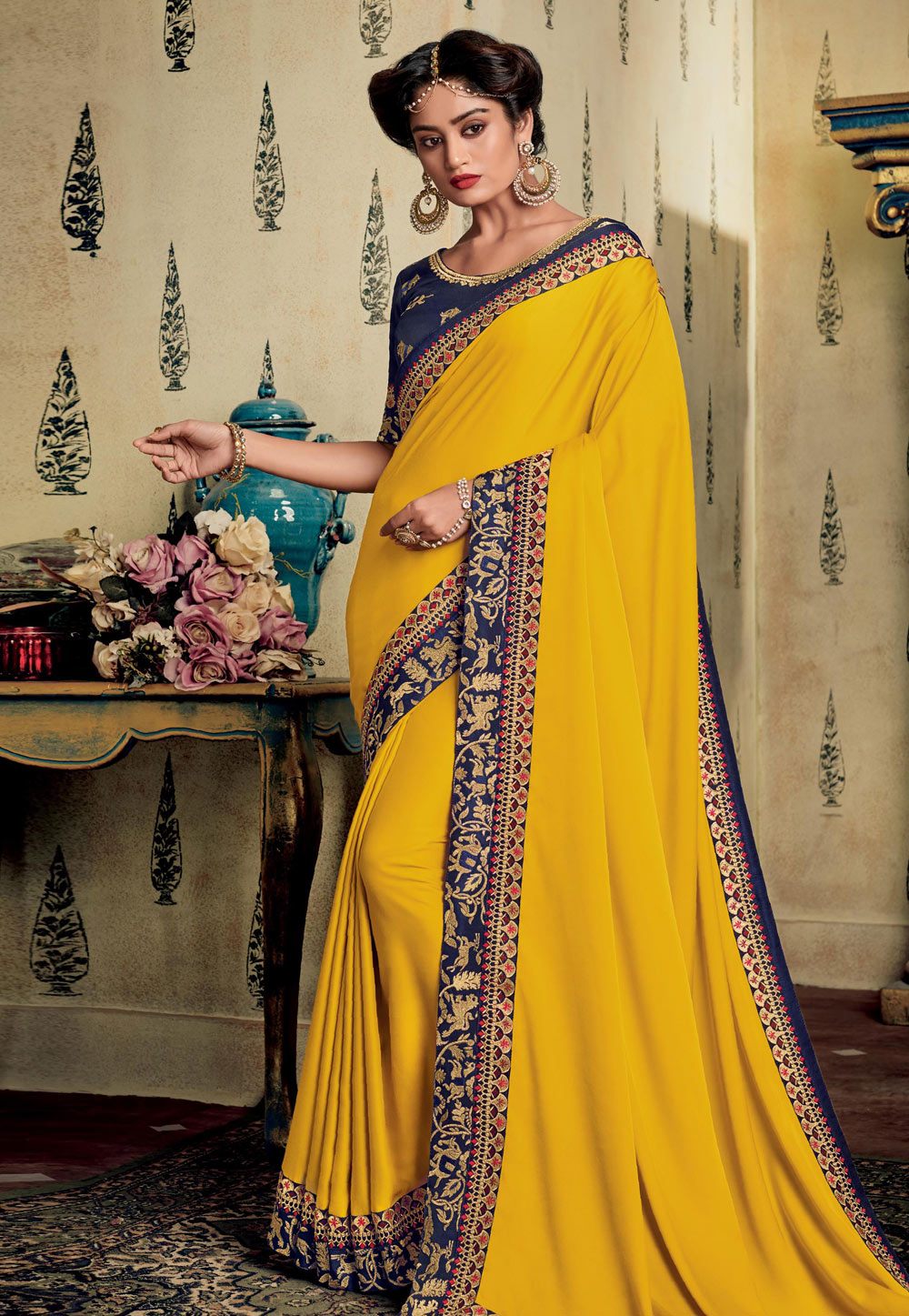 Yellow Art Silk Embroidered Saree With Blouse 194849