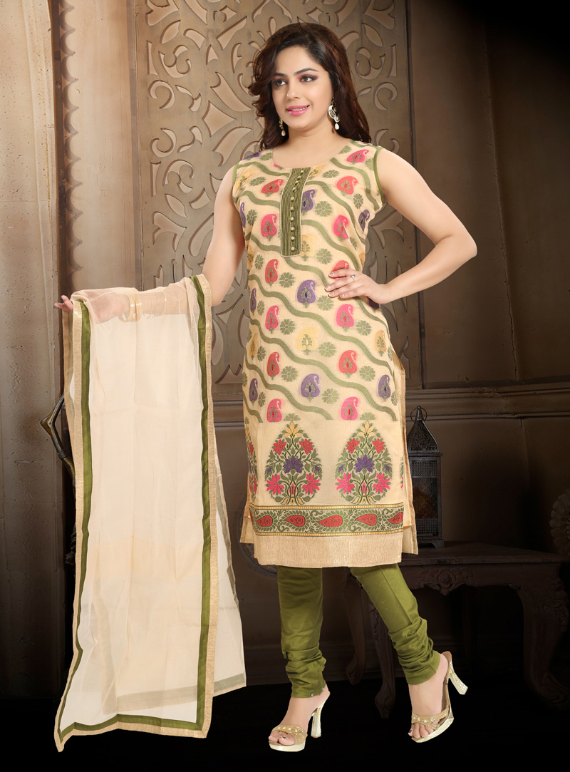 Beige Banglori Silk Readymade Churidar Suit 136469