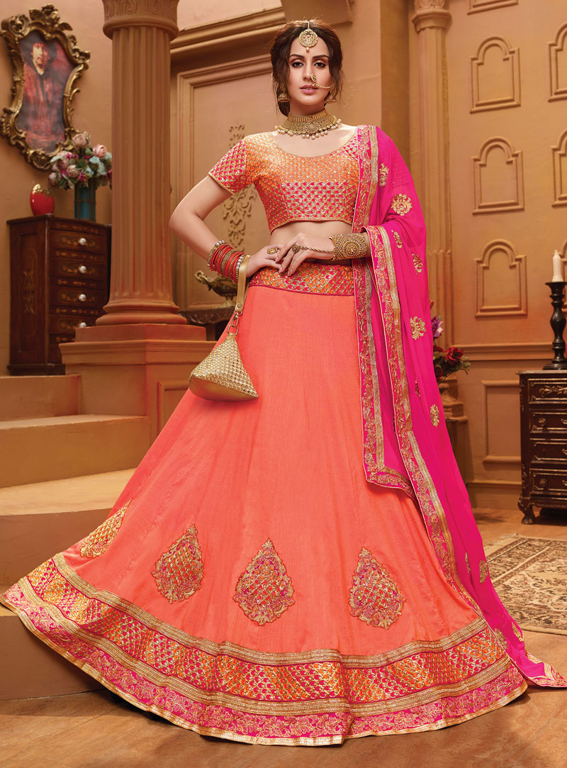 Buy Women Pink and Silver Embellished Detail Made to Measure Lehenga and  Choli with Dupatta at Amazon.in