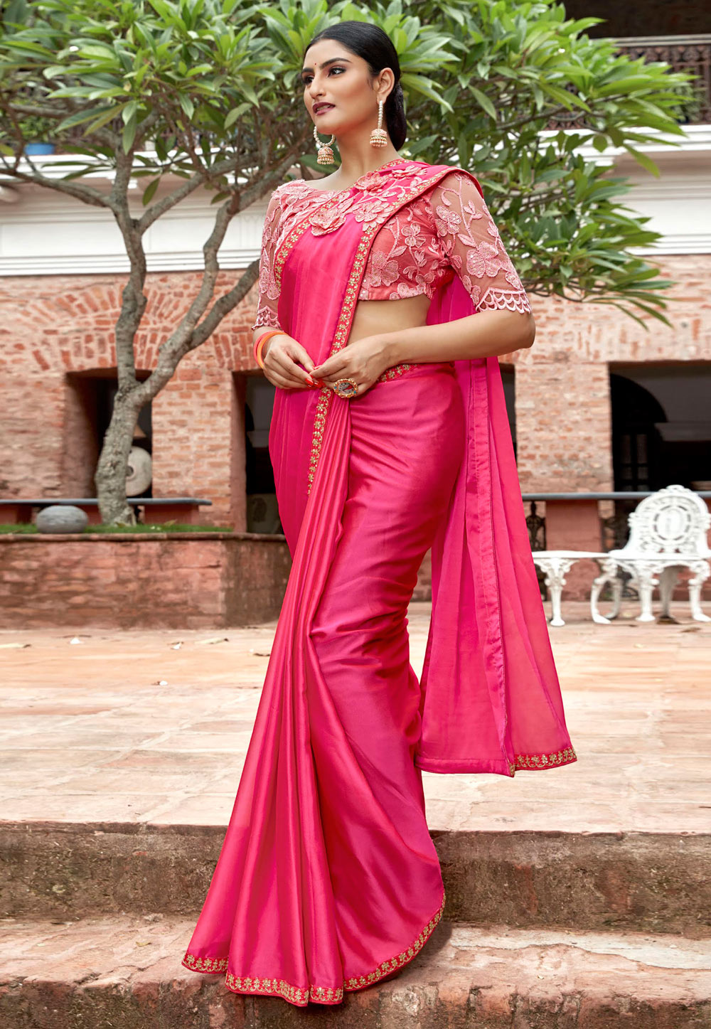 Pink Chiffon Saree With Blouse 195640