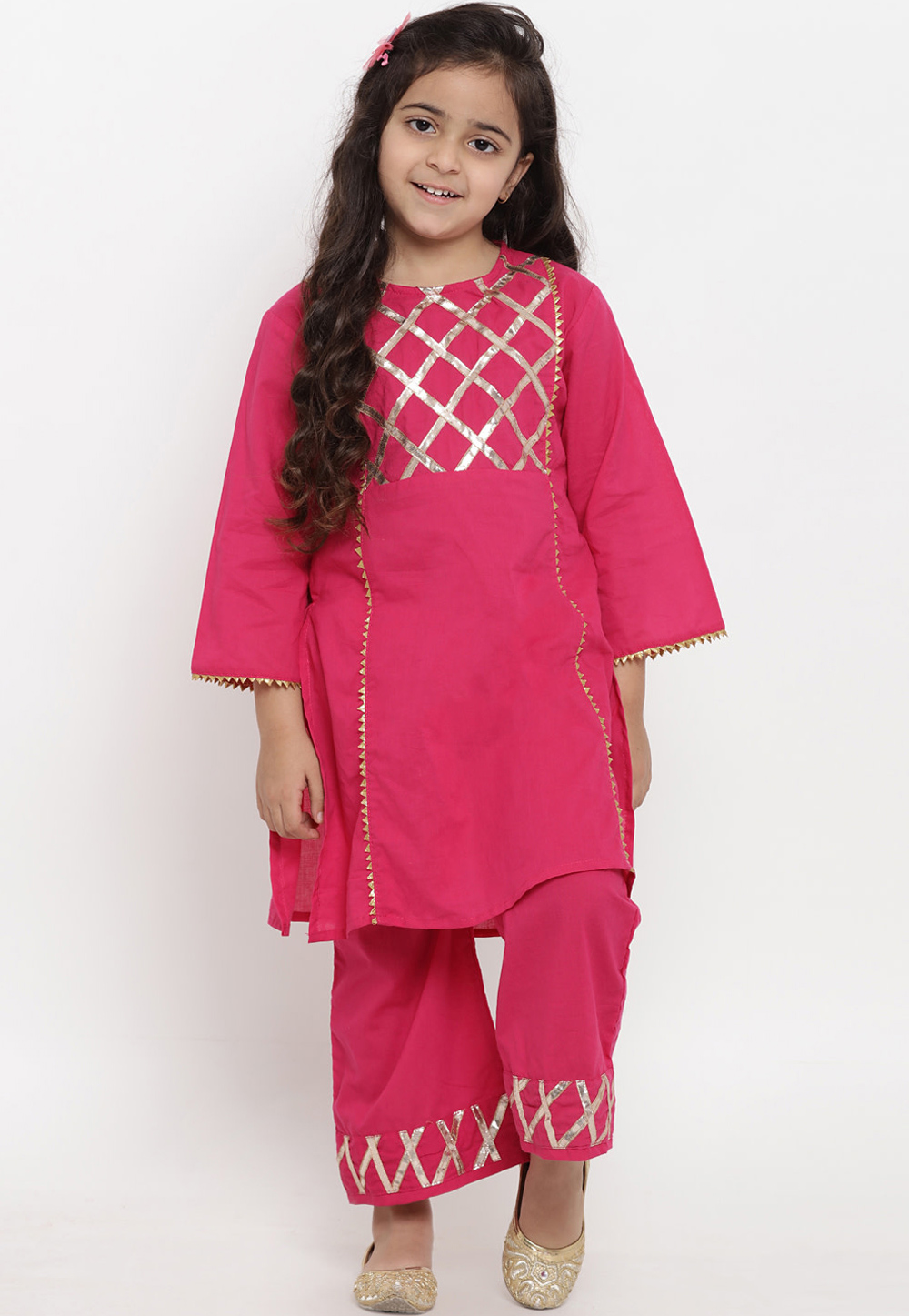 Pink Cotton Readymade Kids Palazzo Suit 202883