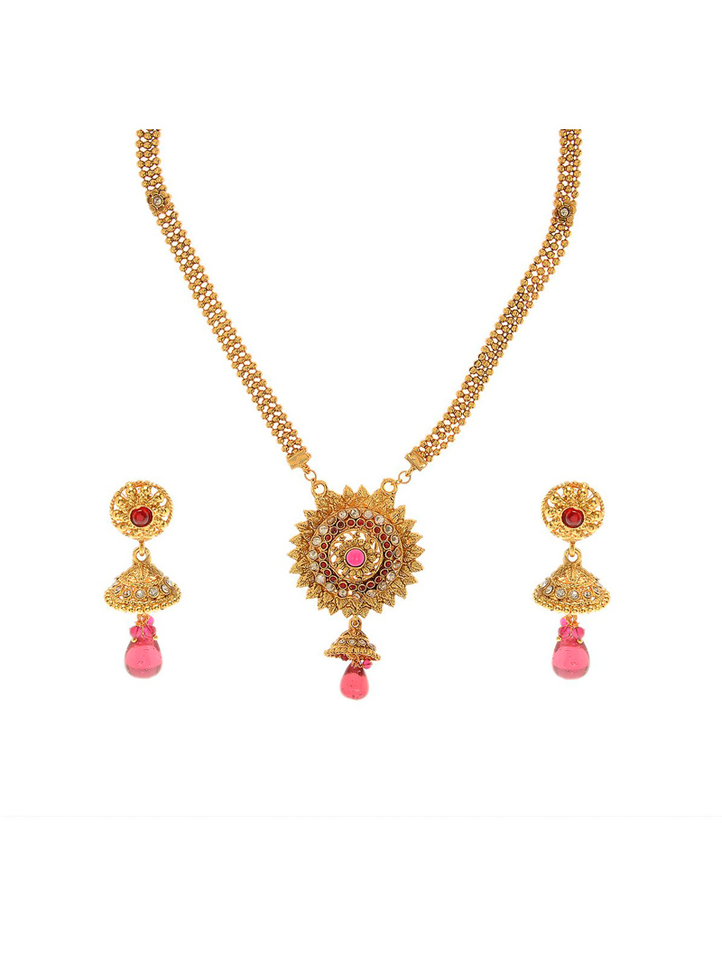 Maroon Copper Polki Necklace With Earrings 82978