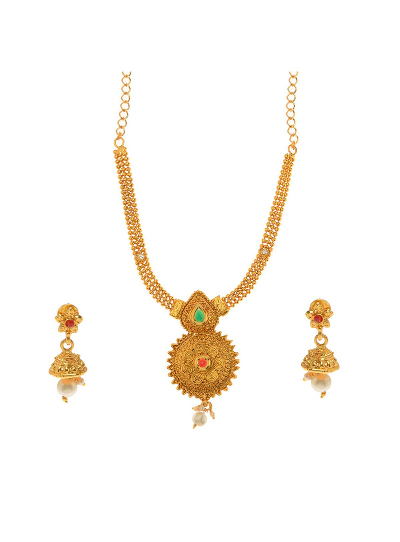 Golden Copper Polki Necklace With Earrings 82979