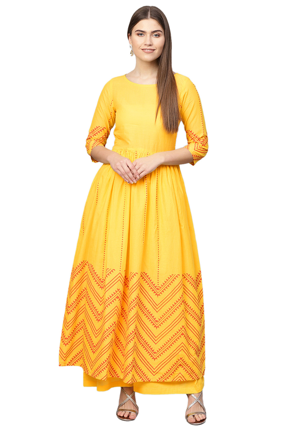 Yellow Pure Cotton Readymade Kameez With Palazzo 200735