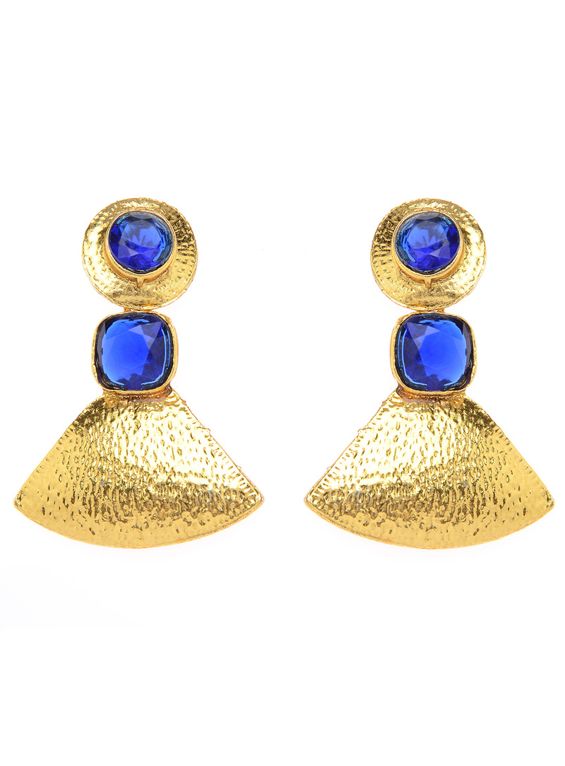 Blue Brass Kundan Earrings 90311