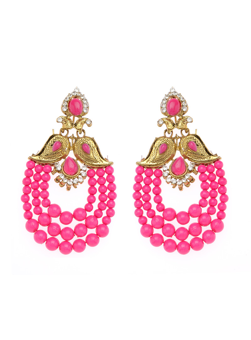 Pink Brass Kundan Earrings 90319