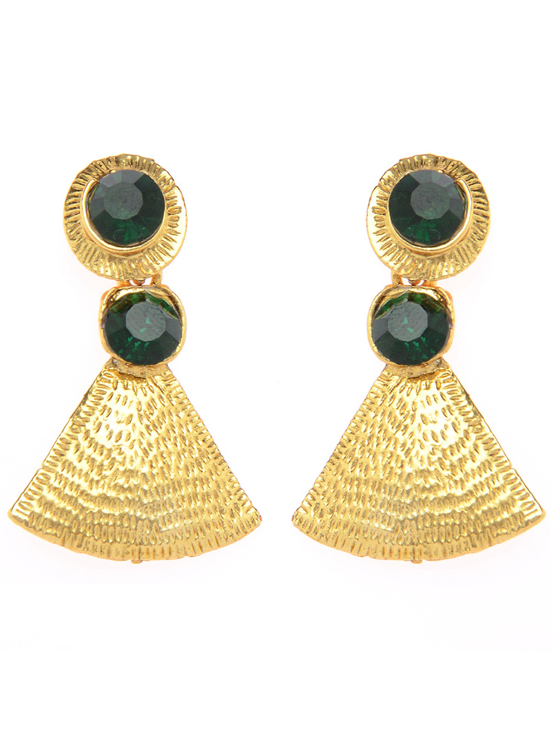 Green Brass Kundan Earrings 90321