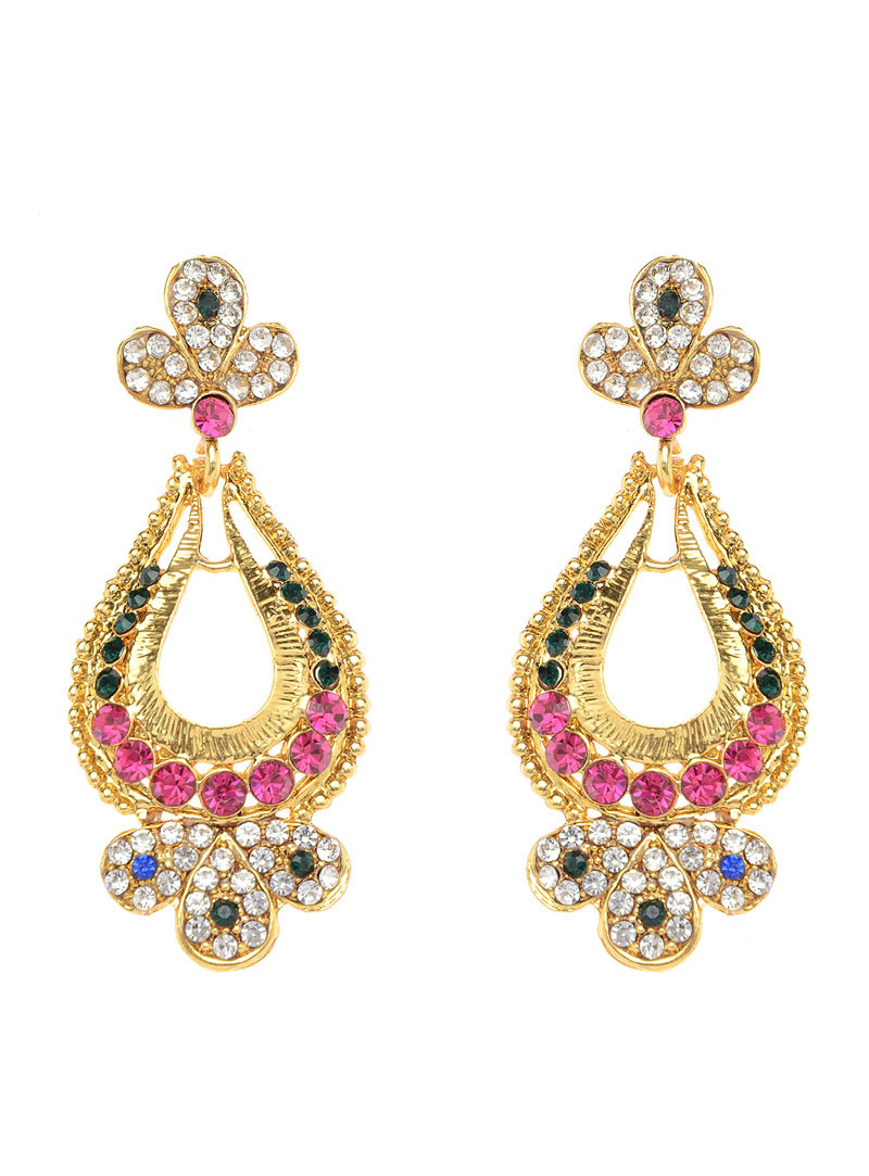Pink Brass Austrian Diamond Earrings 90328