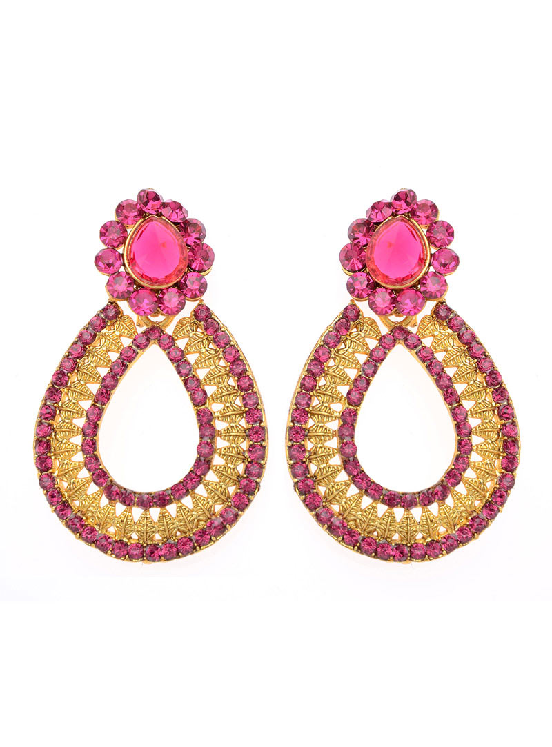 Pink Brass Austrian Diamond Earrings 90335