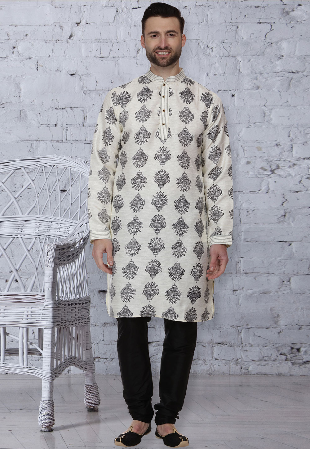 Off White Bhagalpuri Silk Readymade Kurta Pajama 160949