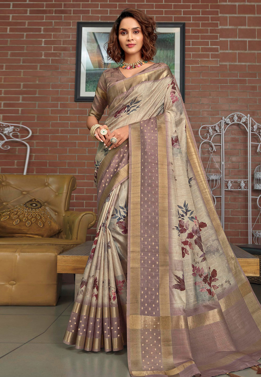 Beige Silk Saree With Blouse 275892
