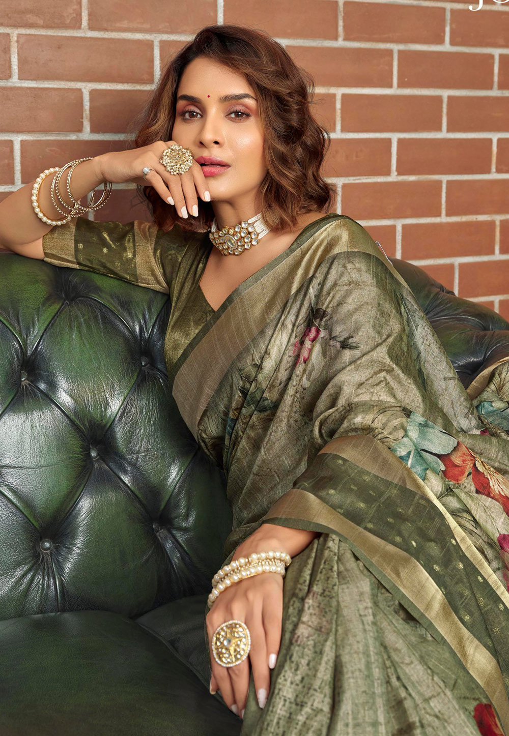 Green Shaded Velvet Chiffon Saree with Sequined Blouse AN02 – Ethnic's By  Anvi Creations