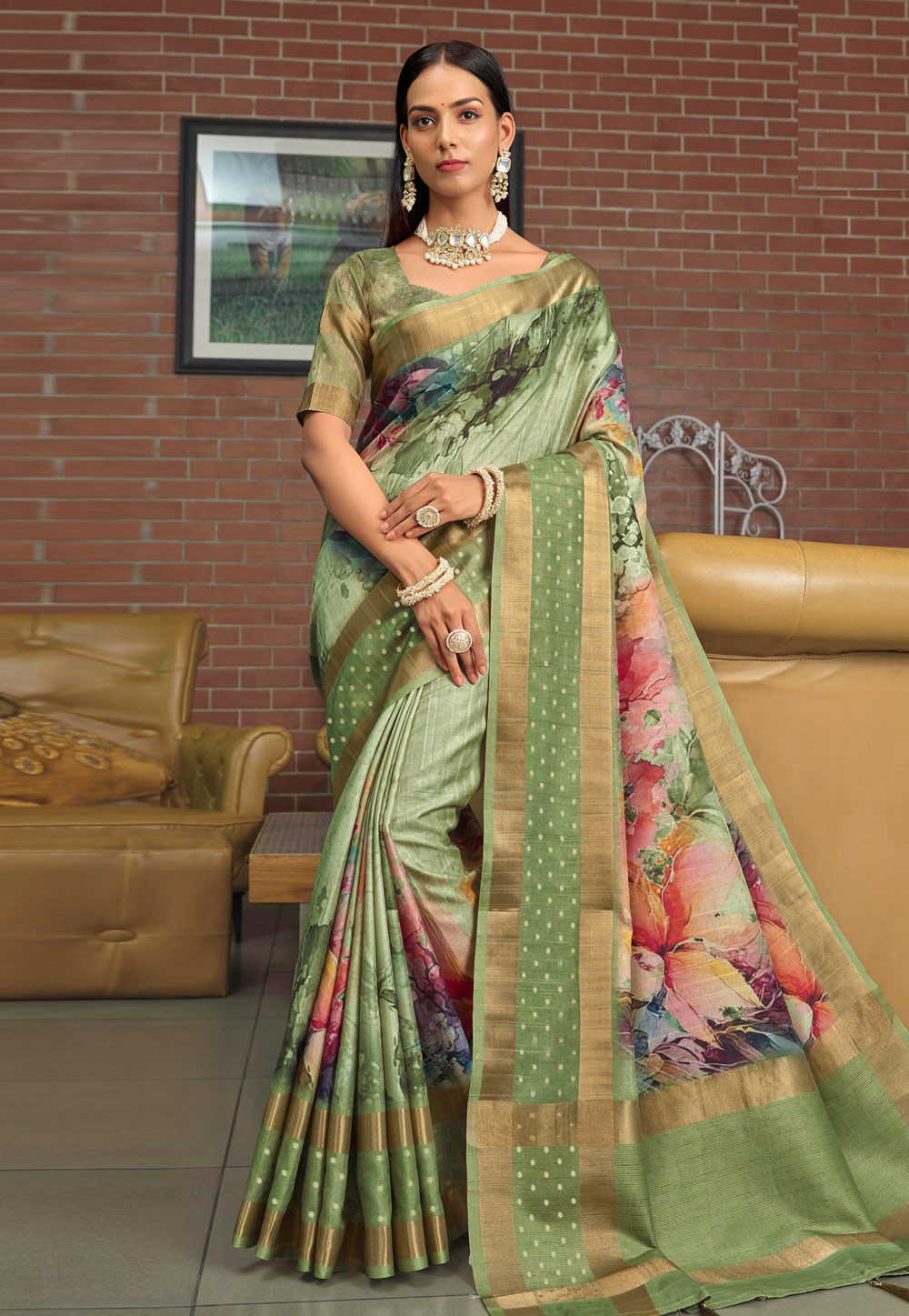 Pista Green Silk Saree With Blouse 275896