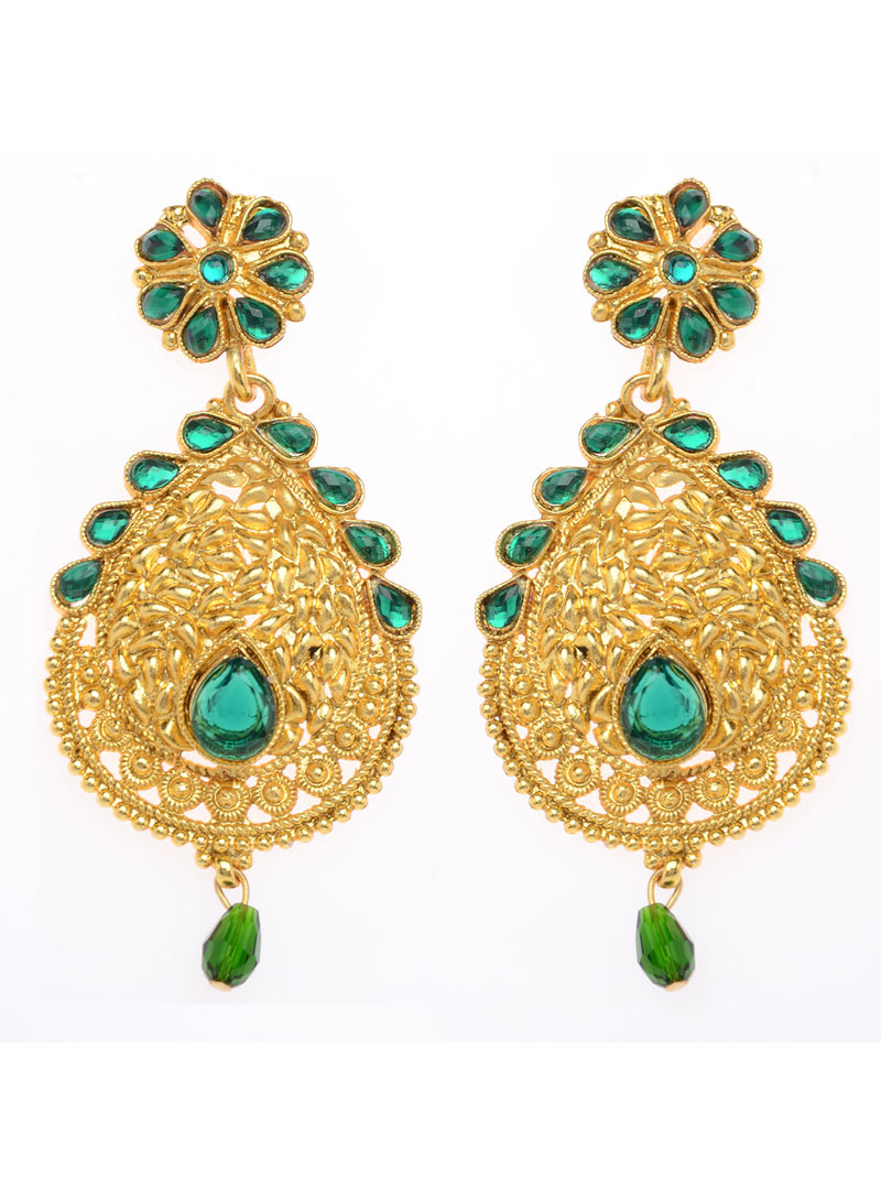 Green Brass Austrian Diamond Earrings 90343