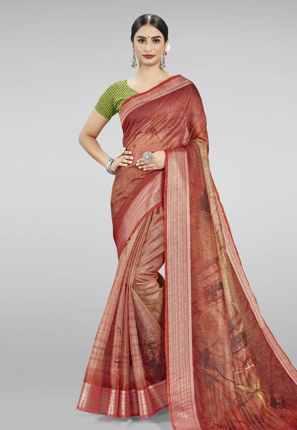 Maroon Linen Saree With Blouse 220424