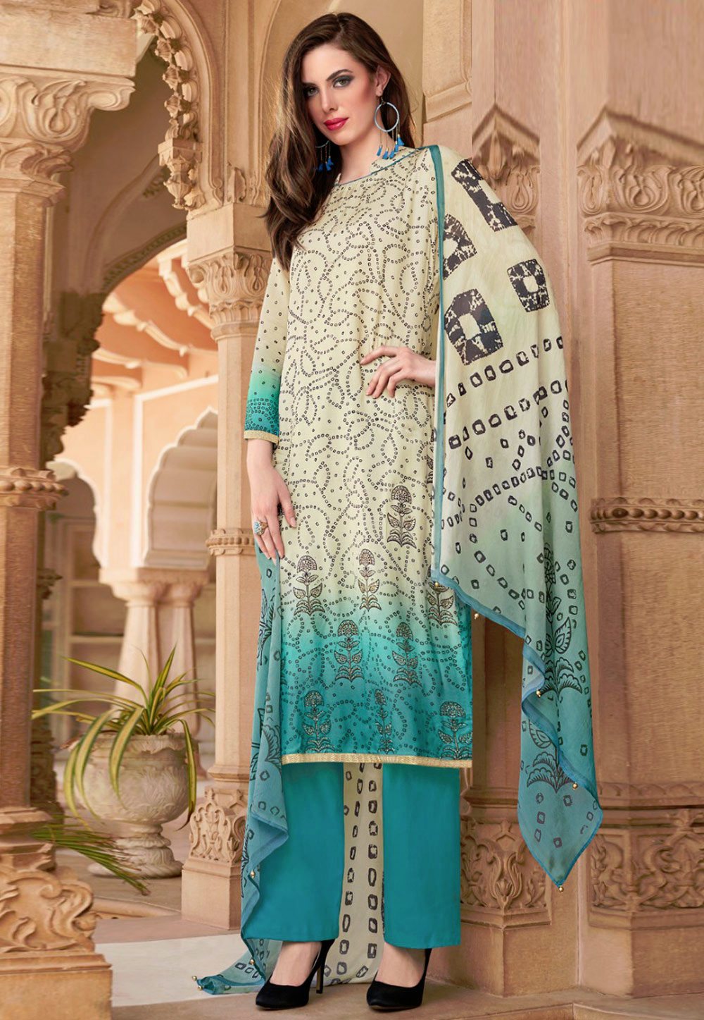 Turquoise Cotton Kameez With Pant 181848