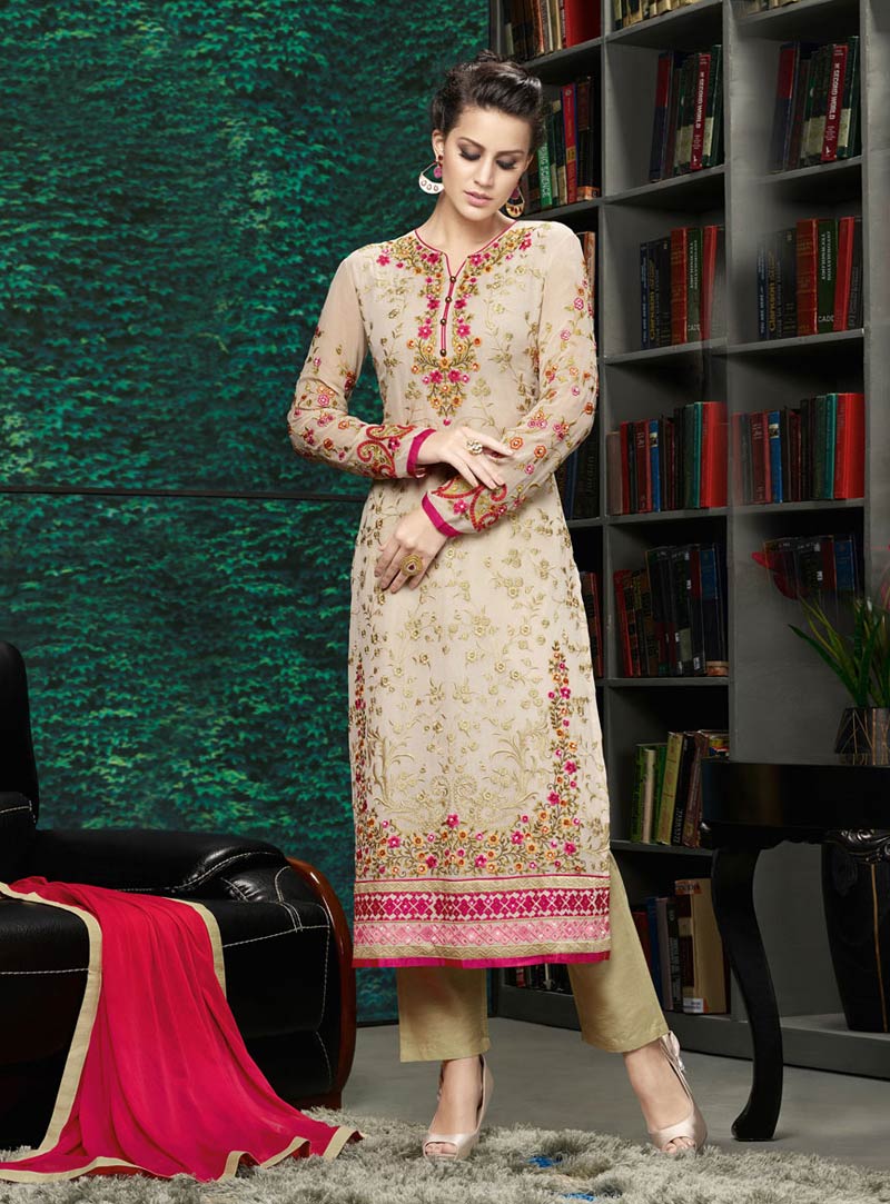 Beige Georgette Pakistani Style Suit 76857
